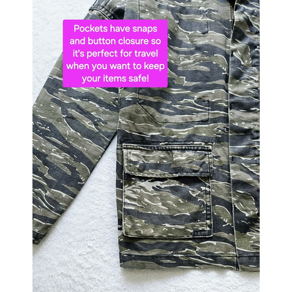 CURRENT/ELLIOTT "Free to Love" chic camo cotton-linen pocket goop jacket $298 M - Picture 7 of 16